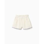 Short en coton et lin avec taille paperbag beige clair