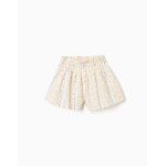 Short en coton avec motif floral et taille �lastique beige clair