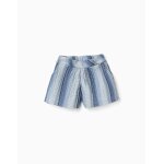 Short en coton � rayures et taille �lastique bleu clair
