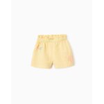 Short en coton avec taille paperbag et broderie jaune clair