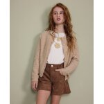 Short de fille en daim avec taille haute et fermeture � bouton marron