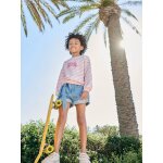 Short fille en denim l�ger style paperbag bleu clair