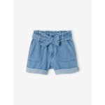 Short fille en denim l�ger style paperbag bleu clair