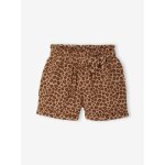Short en gaze de coton style paperbag fille beige