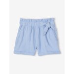 Short en gaze de coton style paperbag fille bleu ple