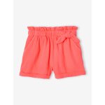 Short en gaze de coton style paperbag fille corail