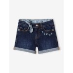 Short en jean brod fleurs fille noeud imprim fleurs denim brut