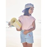 Short en jean brod fleurs oversize fille bleu clair