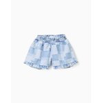 Short en jean � carreaux et ourlets � volants bleu clair