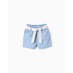Short en jean avec ceinture florale bleu clair