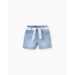 Short en jean avec ceinture florale bleu clair