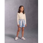 Short en jean avec ceinture � motif floral bleu clair