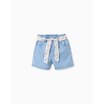 Short en jean avec ceinture � motif floral bleu clair