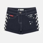 Short en jeans fille avec decor tress� marine