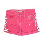 Short en jeans fille avec decor tress� rose