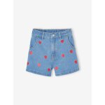 Short en jean motifs coeurs fille bleu moyen