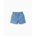 Short en jean avec taille paperbag bleu clair