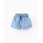 Short en jean avec taille paperbag et ceinture bleu