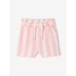 Short � larges rayures fille avec ceinture cordelette fille rose bonbon