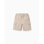 Short long cargo en serg� avec cordon de serrage beige clair