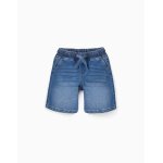 Short midi en jean � enfiler avec cordon bleu