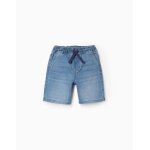 Short midi en jean � enfiler avec cordon bleu clair