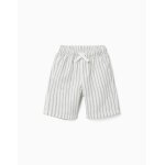 Short midi en lin ray� avec cordon de serrage blanc