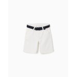 Short midi en serg� avec ceinture blanc