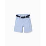 Short midi en serg� avec ceinture bleu clair