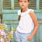Short � rayures et � pompons angie bleu blanc