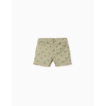 Short en serg� � motif floral et ourlets effiloch�s vert fonc�