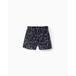 Short en velours c�tel� � motif floral bleu fonc�