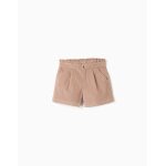 Short en velours c�tel� avec plis devant beige clair