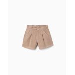 Short en velours c�tel� avec taille paperbag � volants beige clair
