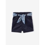 Short en velours lisse ceinture à nouer à fleurs bébé marine Short en velours lisse ceinture à nouer à fleurs bébé marine