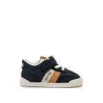 Sneakers gar�on synth�tique fermeture adh�sive barefoot marine orange