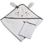 Sortie de bain lapin et gant en coton - miss fleur de lune blanc