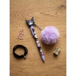 Stylo kuromi avec figurine et pompon violet