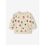 Sweat b�b� en molleton motifs g�om�triques beige clair imprim�