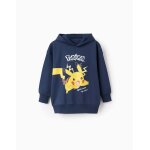 Sweat � capuche en coton peign� avec imprim� pikachu bleu fonc�