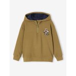 Sweat capuche montante animation badges garon olive