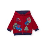 Sweat � capuche zipp� gar�on en molleton avec motif voitures rouge
