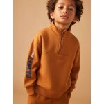 Sweat col camionneur sport garon motif basket sur manche noisette