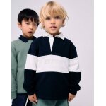 Sweat avec col polo et bloc de couleurs bleu fonc�
