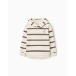 Sweat en coton � capuche et rayures beige clair