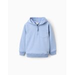 Sweat en coton � col zipp� et capuche bleu clair