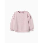Sweat en coton avec fleurs brod�es mauve clair