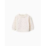 Sweat en coton � fleurs et broderie anglaise blanc