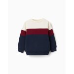 Sweat en coton peign� � bloc de couleurs rouge fonc�