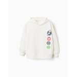 Sweat en coton peign� � capuche et imprim�s avengers blanc